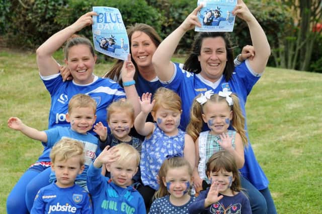 Little Admirals Pre-School, staff members, from left, Kelly Hudson-Hall, Leah Collins, and Lisa Parsons on Blue Day last year
