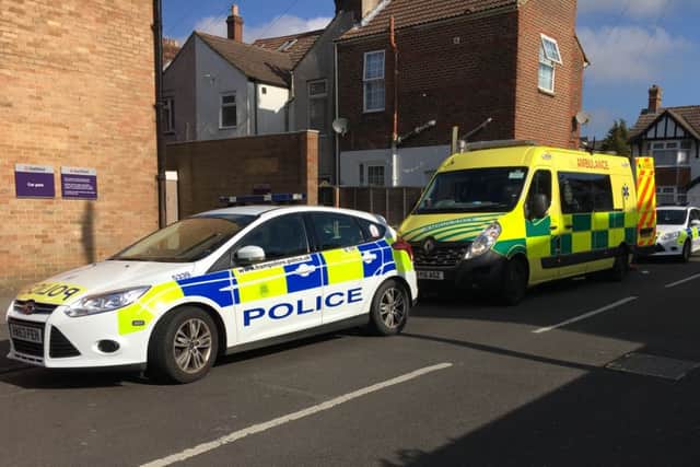 Police and ambulance in Dorking Crescent, Cosham, after a man was seen with blood on his head and his trousers around his ankles at about 8am on May 4, 2016