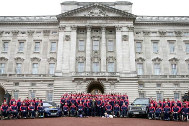 Prince Harry (centre) at Buckingham Palace at the unveiling of the UK team for the Invictus games 2016