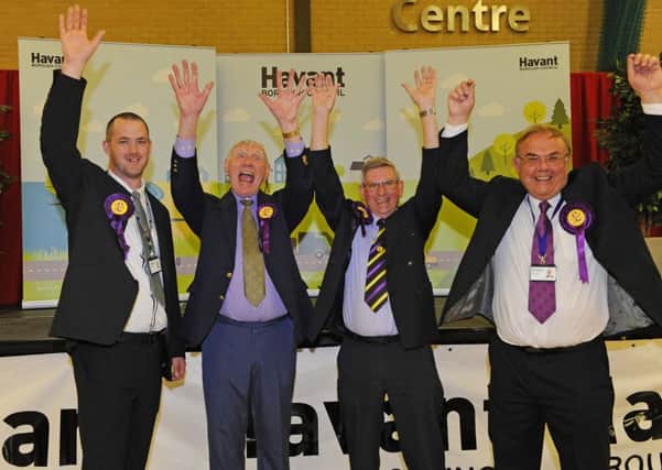 The Ukip group in Havant, from left, Gary Kerrin (Stakes), Malc Carpenter (Battins), John Davis (Warren Park) and John Perry (Hayling East) Picture: Malcolm Wells (160506-4495)