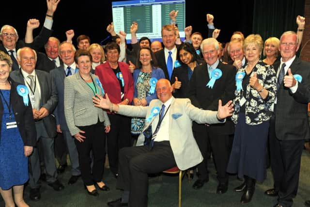 Fareham Conservatives celebrate the party's success at Ferneham Hall Picture: Ian Hargreaves