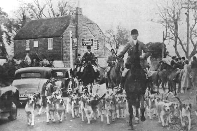 It's  November 1950 and the Hambledon Hunt moves off from the Bat & Ball pub