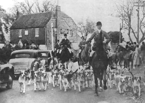 It's  November 1950 and the Hambledon Hunt moves off from the Bat & Ball pub