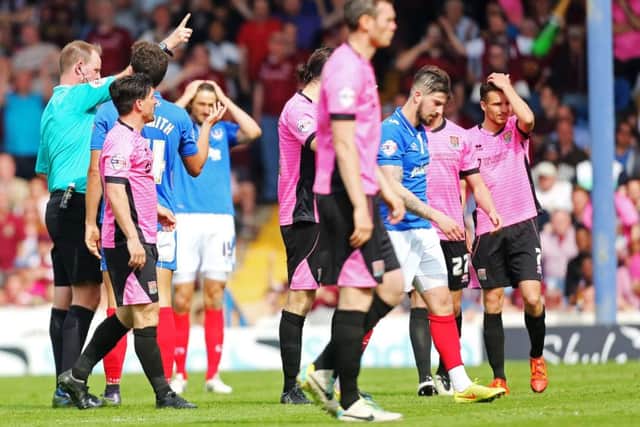 Kieron Freeman is sent off. Picture: Joe Pepler
