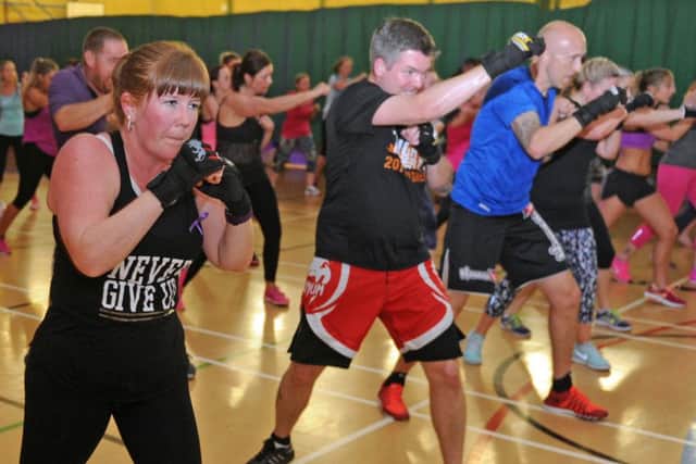 People taking part in a fundraising Combat Marathon event  for the funeral of Lisa Calladine who died recently  
Picture Ian Hargreaves  (160691-6)