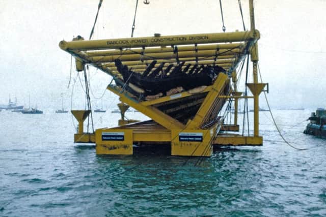 The Mary Rose being recovered from the Solent in 1982