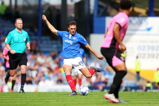 Kal Naismith scores for Pompey in their 2-1 loss to Northampton Picture: Joe Pepler