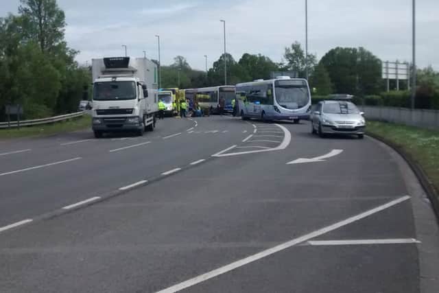 The scene of an accident at the Portsbridge roundabout
