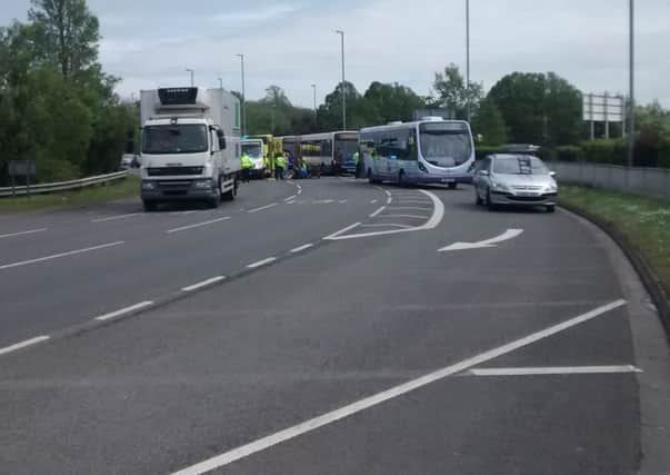 The scene of an accident at the Portsbridge roundabout
