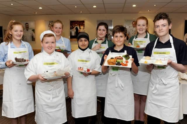 Back from left, Katie Nelson, 13, and Lilla Hardman, 12, from St Swithun's School in Winchester; Ellie Bristow, 14, and Izzy Waters, 14, from Robert May's School in Odiham with front from left, Alfie Jolliffe, 14, and Shuzeda Chowdhury, 14 from Brune Park Community School in Gosport and Ryan Bloxsom, 13, and Scott Newell, 13, from Bay House School in Gosport.
Picture: Sarah Standing (160669-7416)