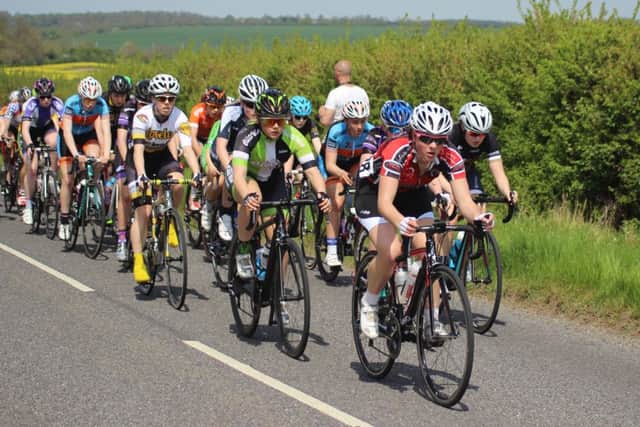 Victoria Lovett leads the peloton in Lincolnshire