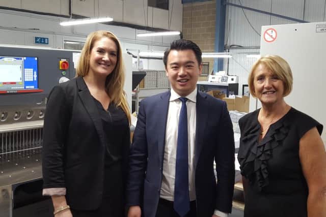 Alan Mak MP with Senator Press directors Zoe Fisher, left, and Maureen Cocker
