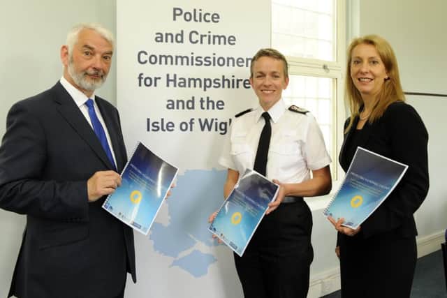 From left, Hampshire Police and Crime Commissioner Michael Lane with chief constable Olivia Pinkney, and Kate Brown, the chief crown prosecutor for the CPS in WessexPicture: Malcolm Wells (160611-5423)