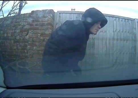 CCTV from inside a car at the Harvester in Eastern Road, Portsmouth showing Christopher Walker about to break in