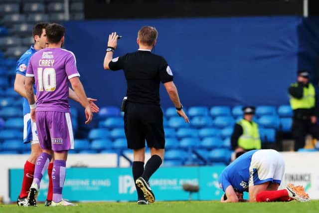 Referee Oliver Langford did not see Jamille Matt's headbutt on Michael Doyle. Picture: Joe Pepler