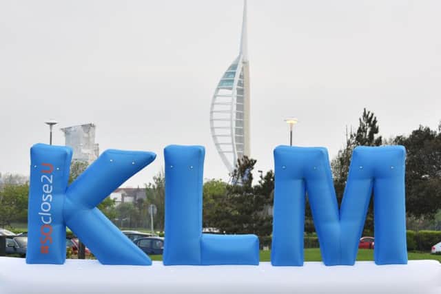 Giant letters on Southsea Common spelling out KLM