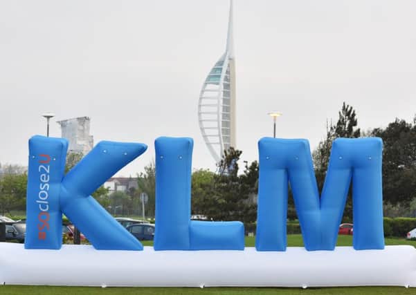 Giant letters on Southsea Common spelling out KLM
