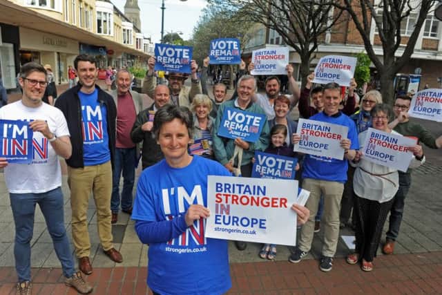 Portsmouth South MP Flick Drummond with supporters of the Remain campaign, in Palmerston Road, Southsea
Picture: Ian Hargreaves (160692-1)