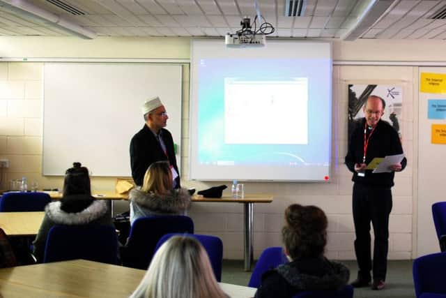The Rev Bruce Deans, right, and Sheikh Fazle Abbas at Fareham College
