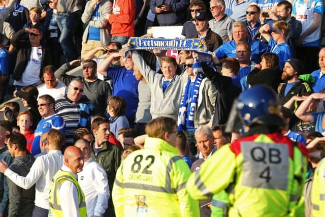 Pompey fans after the League Two play-off semi-final second leg defeat to Plymouth Argyle