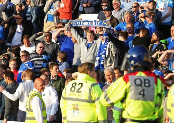 Pompey fans after the League Two play-off semi-final second leg defeat to Plymouth Argyle