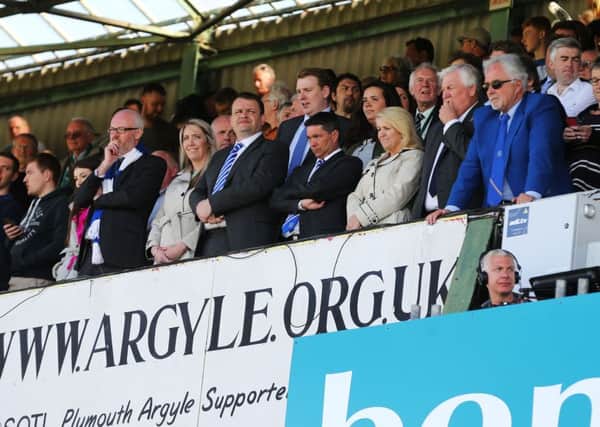 Pompey chairman Iain McInnes, right, with the rest of the Pompey board at Home Park last night Picture: Joe Pepler