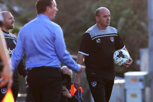 Paul Cook, right, and Pilgrims boss Derek Adams