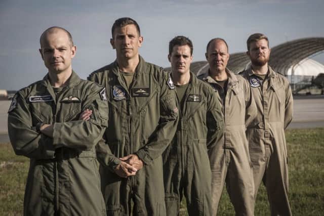 Photo issued by the Ministry of Defence of members of the modern day 617 Squadron as they emulate a picture of the World War II 617 Squadron (left to right) Wing Cdr Jon Butcher, Sqn Leader Hugh Nichol, Lt Rich Pavey, Chief Tech Gary Gibbons, AET Alfred Burrows, as British pilots from the Royal Navy and RAF who will form a new 617 Squadron, are training alongside the US Marine Corps on the F35B Lightning II jet at MCAS Beaufort, South Carolina, USA ahead of the aircraft entering service from 2018.
Picture: LCpl Jonah Lovy USMC/PA Wire