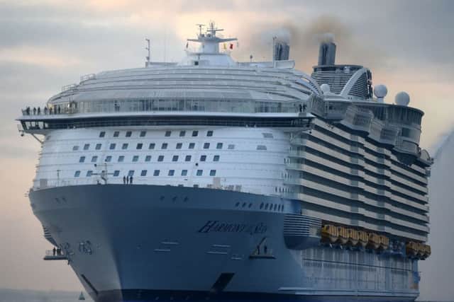 The world's largest passenger ship, MS Harmony of the Seas, owned by Royal Caribbean, docks on arrival in Southampton ahead of  her maiden cruise. 
Picture: Andrew Matthews/PA Wire