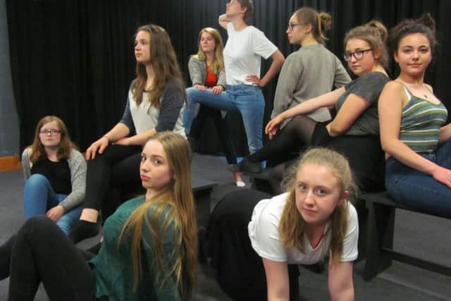 The cast of How To Be a Girl! during rehearsal