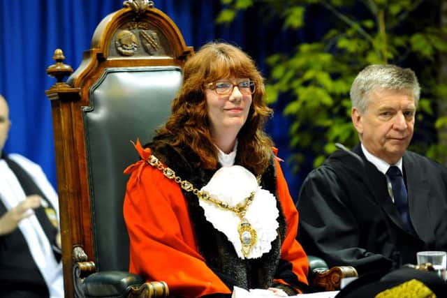 New Mayor of Gosport Cllr Lynn Hook thanks members of the council after taking on the role Picture: Malcolm Wells (160518-3779)