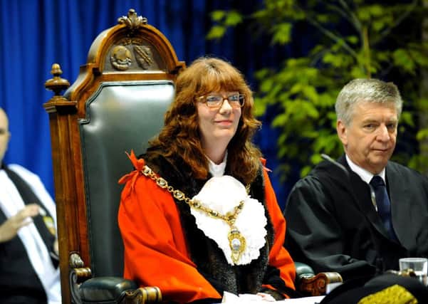 New Mayor of Gosport Cllr Lynn Hook thanks members of the council after taking on the role Picture: Malcolm Wells (160518-3779)