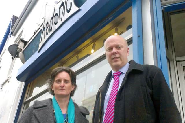 Flick Drummond and former justice secretary Chris Grayling outside Hedonic in Albert Road last year
