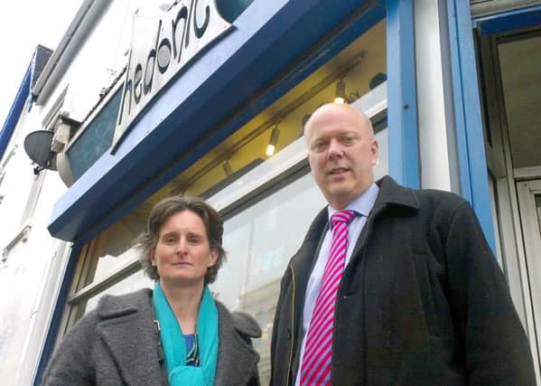 Flick Drummond and former justice secretary Chris Grayling outside Hedonic in Albert Road last year