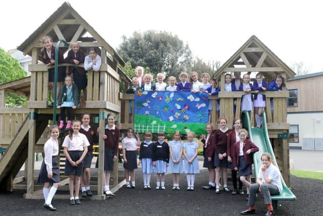 Pupils from six different schools with art they made which featured French words. Picture: Sarah Standing (160726-9229)