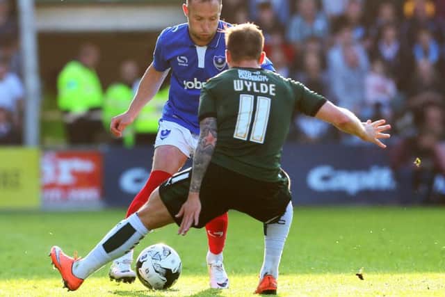 Ben Davies in action for Pompey against Plymouth Picture: Joe Pepler