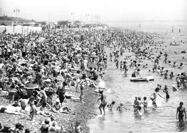 A packed Southsea beach during the summer of 1976