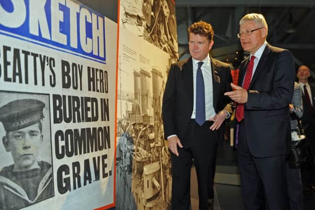 The American Ambassador to the UK Matthew Barzun, left, with Professor Dominic Tweddle, the director general of the National Museum of the Royal Navy Picture Ian Hargreaves  (160700-2)