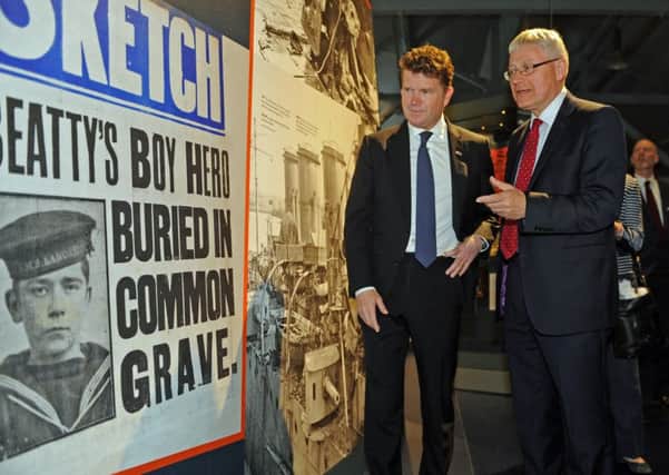 The American Ambassador to the UK Matthew Barzun, left, with Professor Dominic Tweddle, the director general of the National Museum of the Royal Navy Picture Ian Hargreaves  (160700-2)