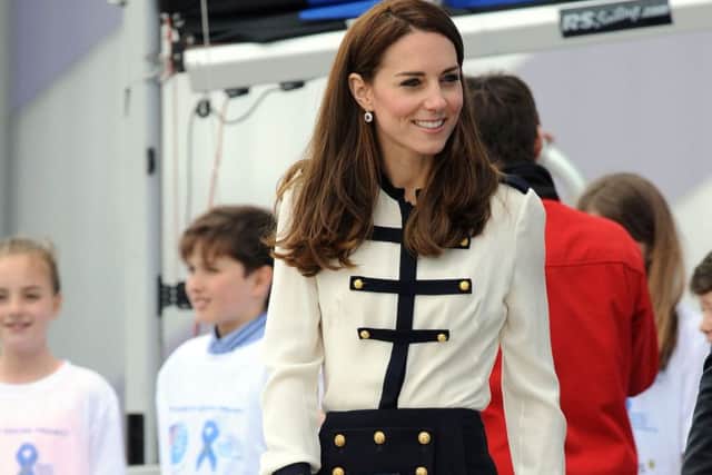 The Duchess of Cambridge as she arrives at the Land Rover BAR Base HQ in Portsmouth
Picture: Andrew Matthews/PA Wire