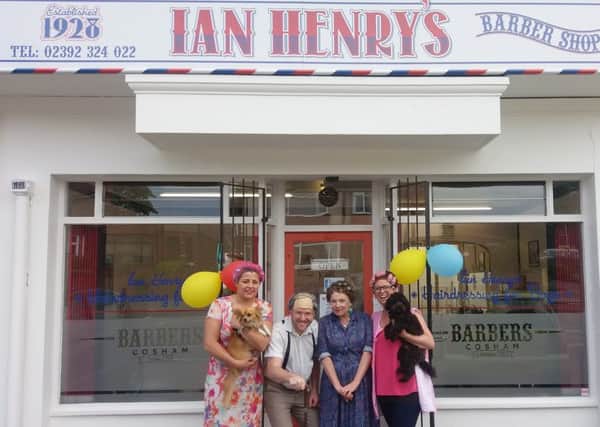 (L-r) Zoe Paffett, Neil Hood, Bev Steele and Charmyne Sters at Ian Henry's Barbers in Cosham