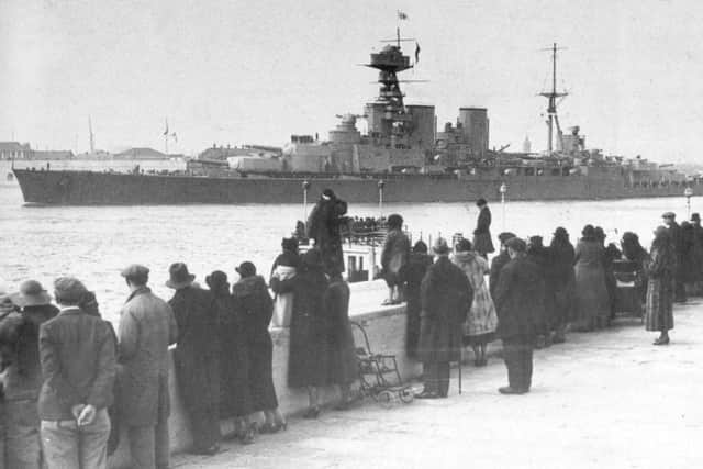 HMS Hood leaves Portsmouth between the wars