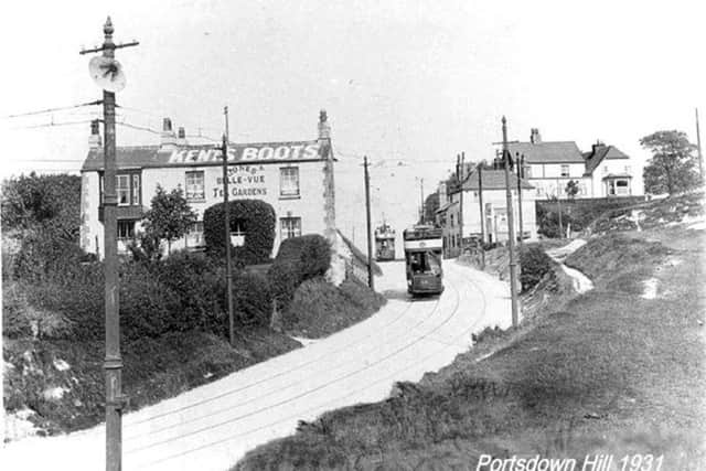 Tram cars  of the Horndean Light Railway make their way north to Horndean. What do we know about the tea gardens on the left?