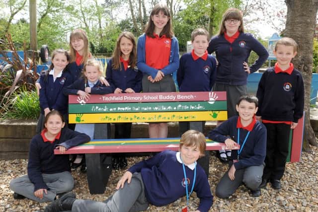The Young Governors at Titchfield Primary School with the new buddy bench
Picture: Sarah Standing (160653-5690)