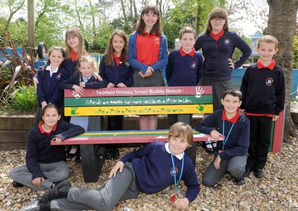 The Young Governors at Titchfield Primary School with the new buddy bench 

Picture: Sarah Standing (160653-5690)