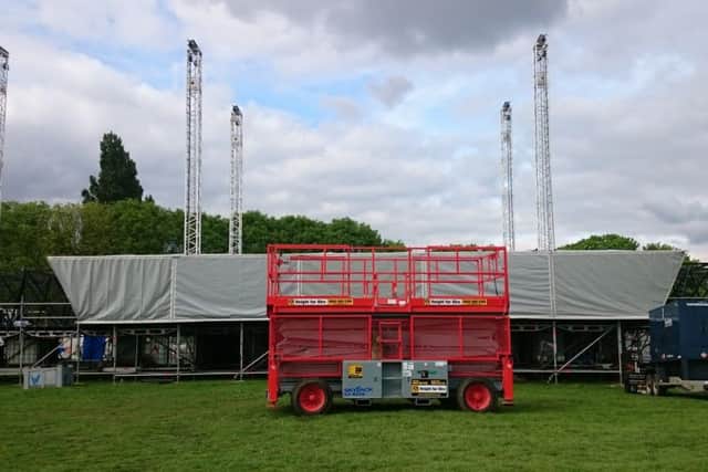 The stage being built for the Mutiny Festival at the King George V playing fields in Cosham