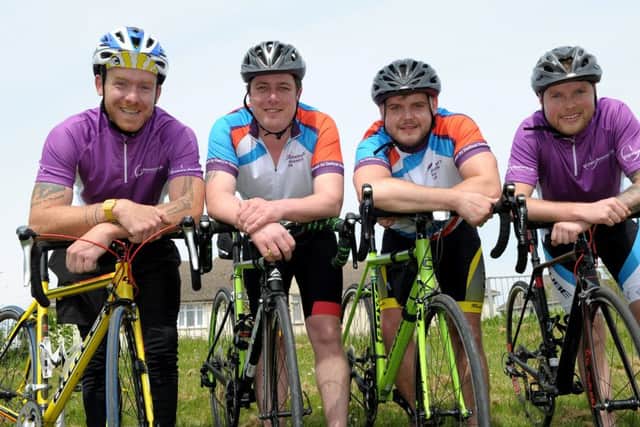 Cyclists Harry Clewlow, Scott McDonough, Steve Davies and Luke Davies