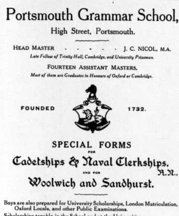 An aAdvertisement for PGS c1910, promoting the school's navy and army forms. (PGS archive)