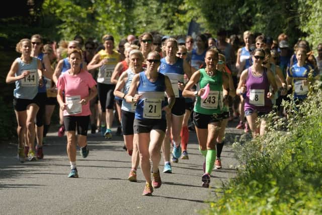 The start of the Purbrook Ladies 5 race. Picture: Mick Young (160752-03)