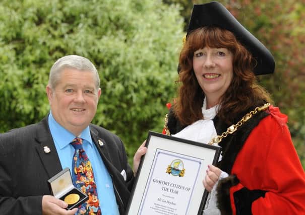 Mayor of Gosport Cllr. Lynn Hook presents a Citizen of the Year Certificate and medallion to Les Heyhoe

Picture: Malcolm Wells (160518-3851)